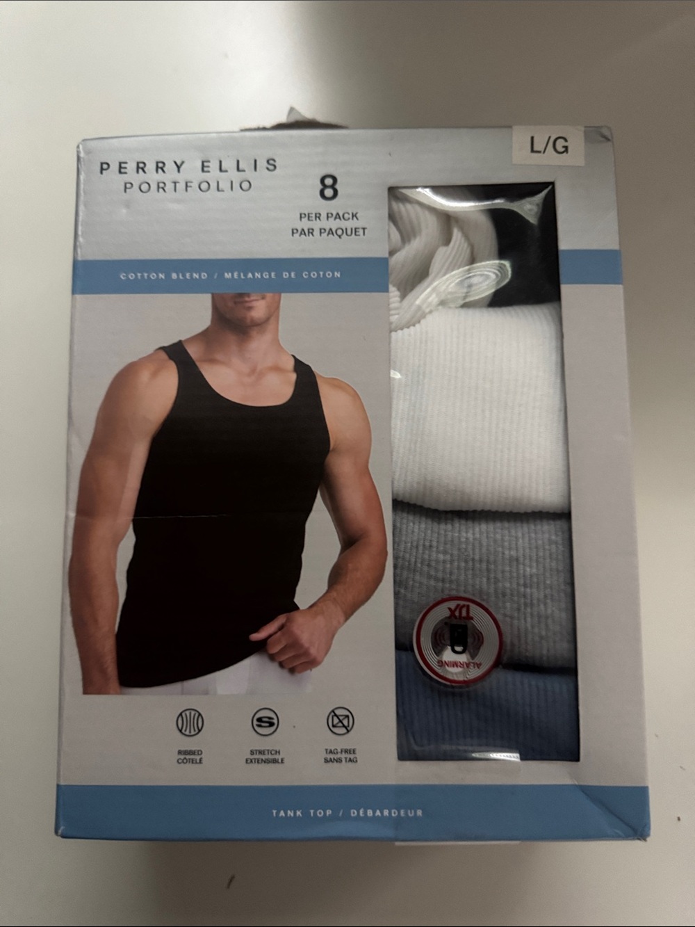 Perry Ellis 7 Pack Ribbed Tank Tops - Black, White, Gray, Light Blue